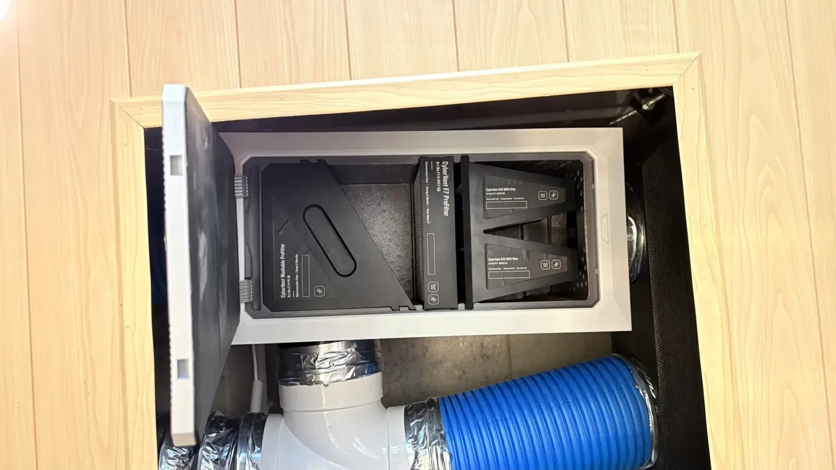 CyberVent filter compartment accessed through a ceiling access panel